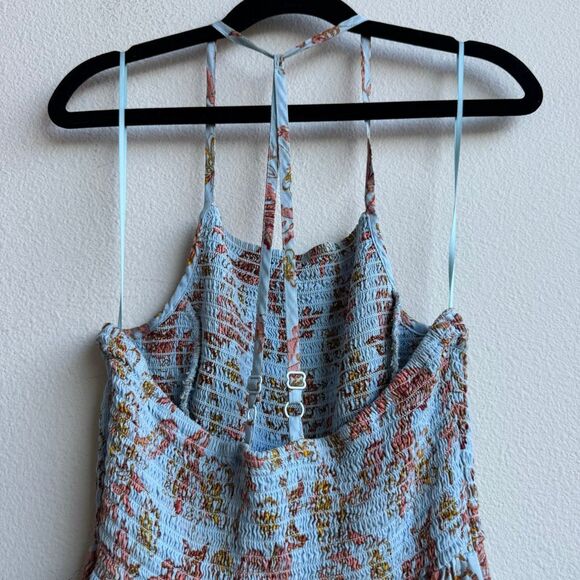 Free People Dress Women XS Blue Heat Wave Floral Smocked Asymmetrical Boho Fairy - Picture 6 of 9